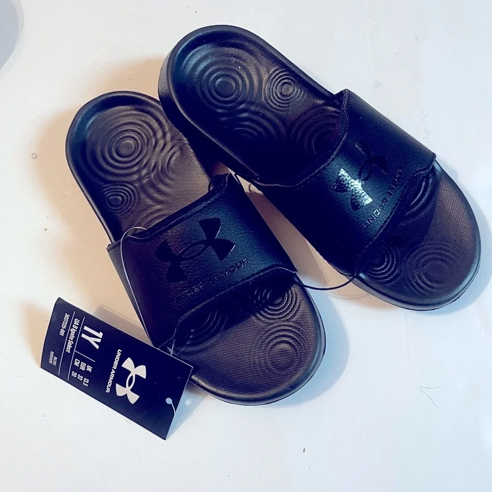 Under Armor Slide Sandals One Sport Sz 1Y Big Kids Black